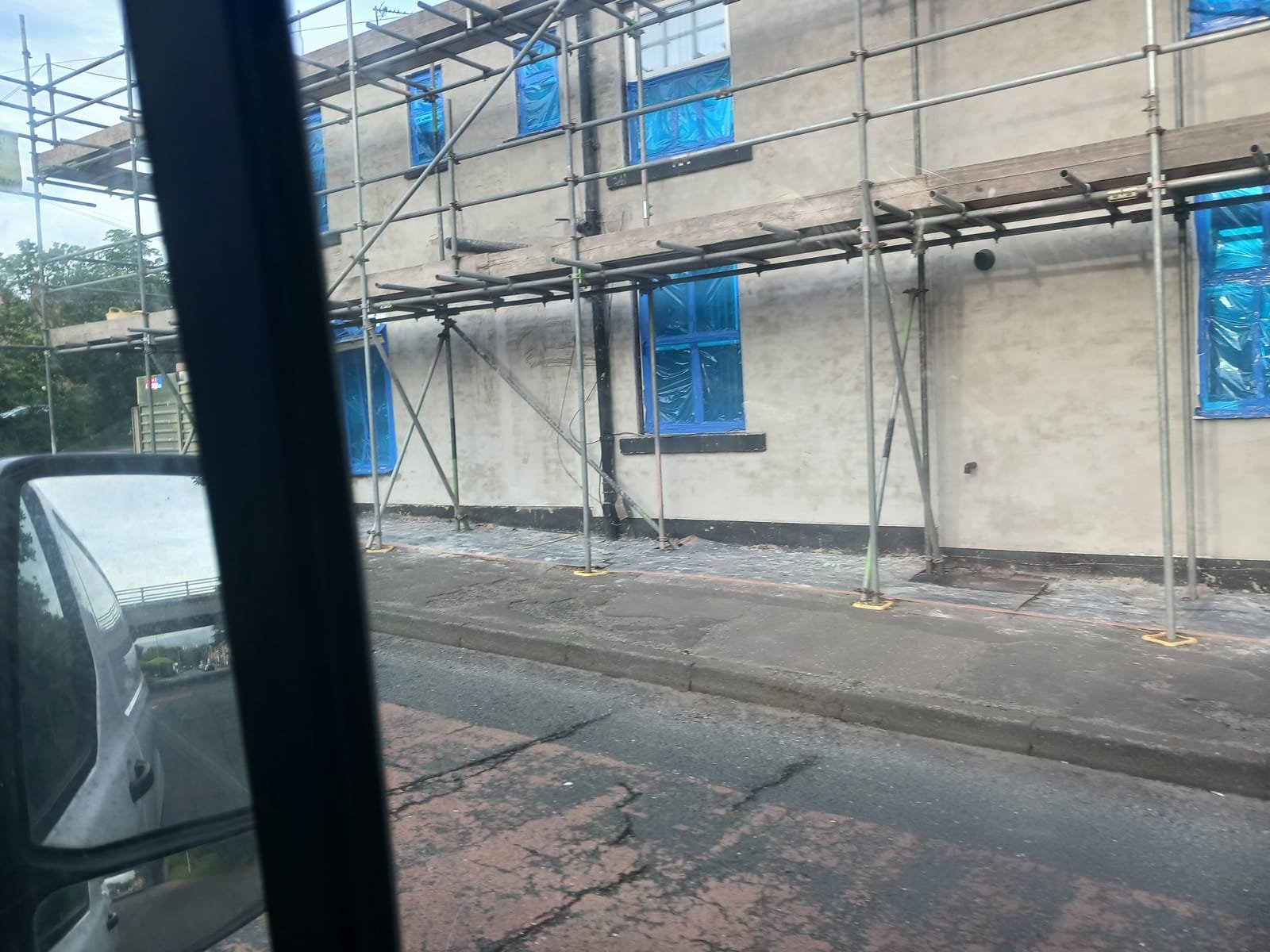 Front of the former pub during repair work