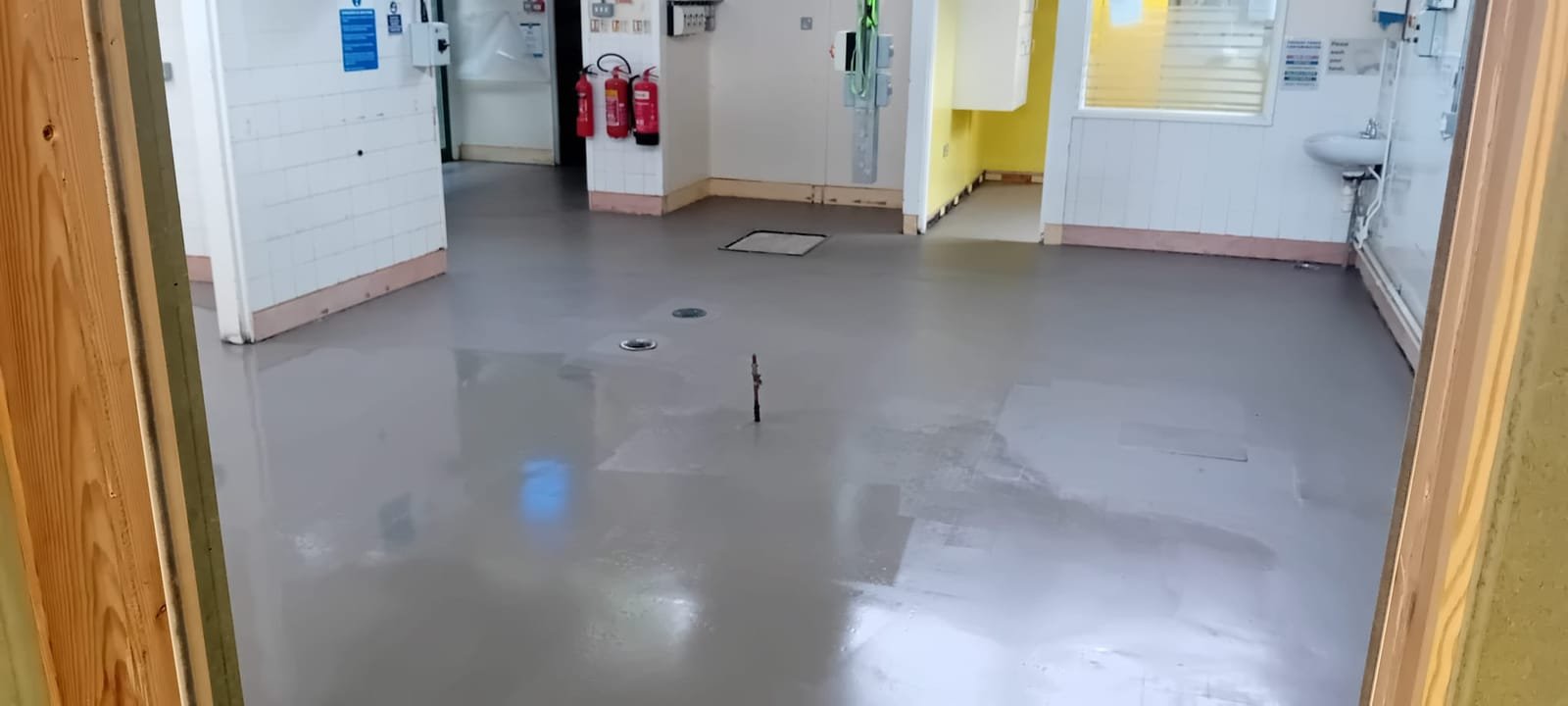 Flooring work in progress in the school kitchen