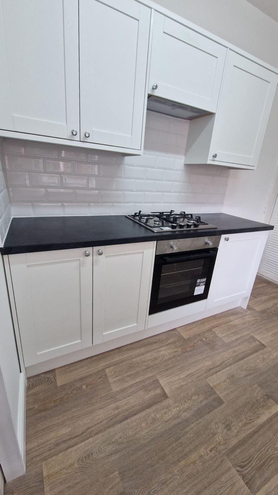 New kitchen units and hob in Stockport refurbishment