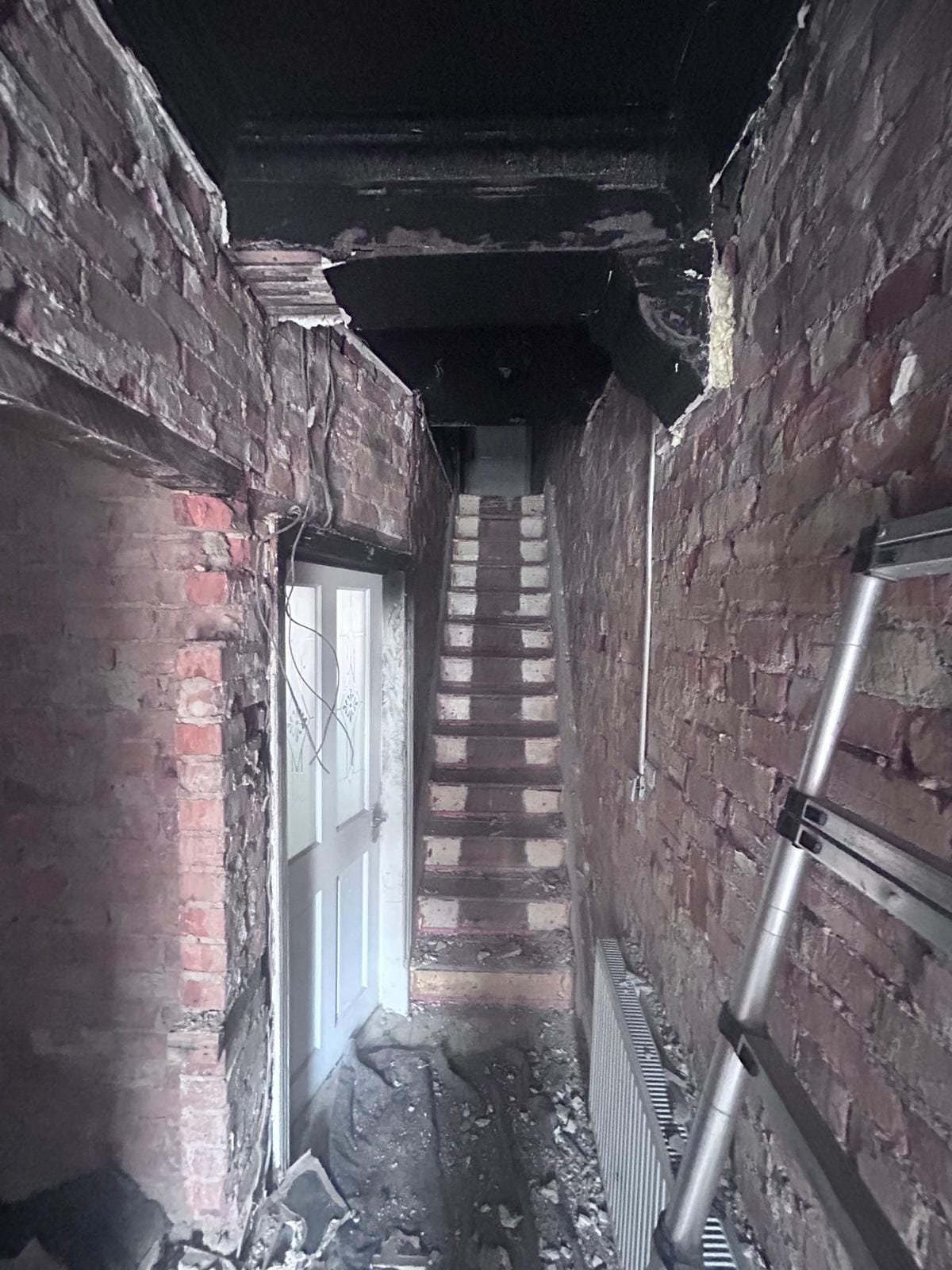 Fire damage restoration in progress