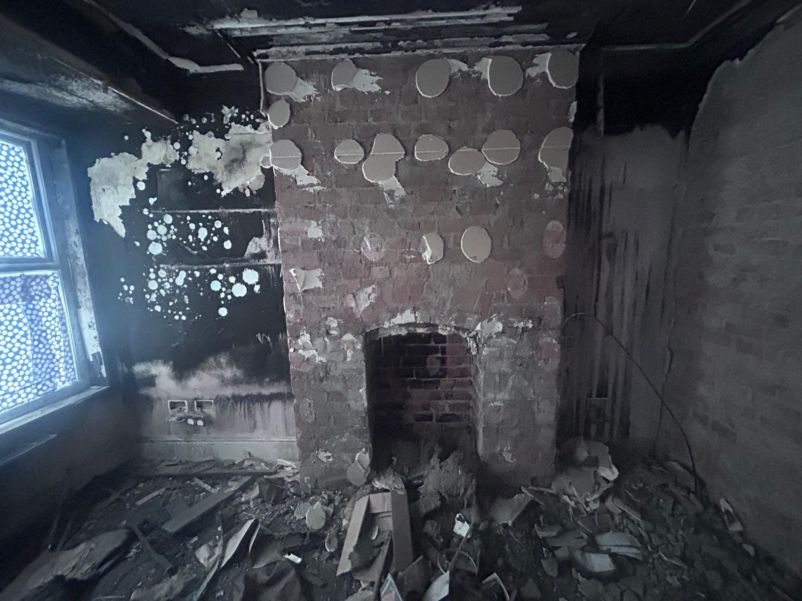 Fire damage restoration in progress
