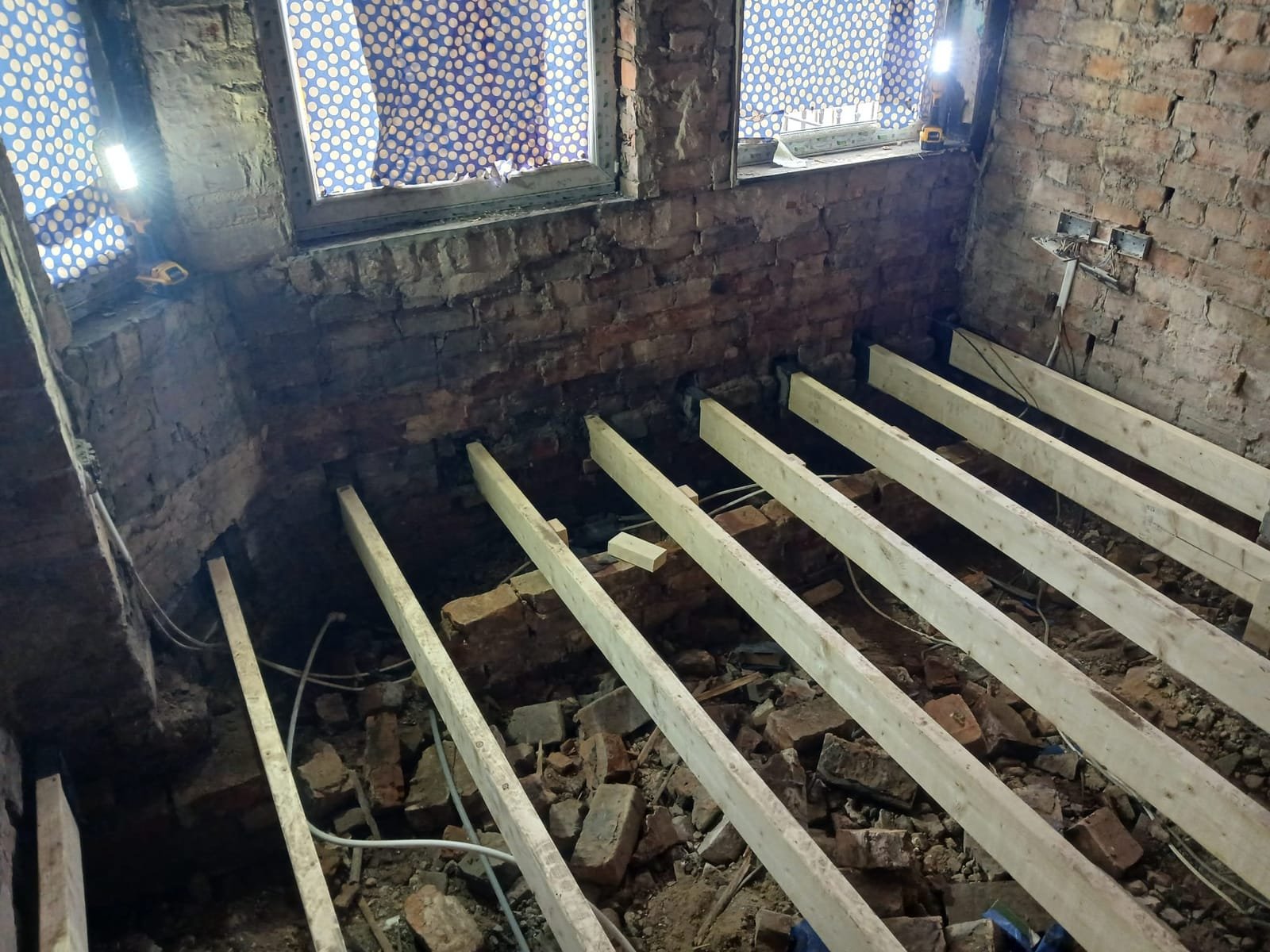 Fire damage restoration in progress