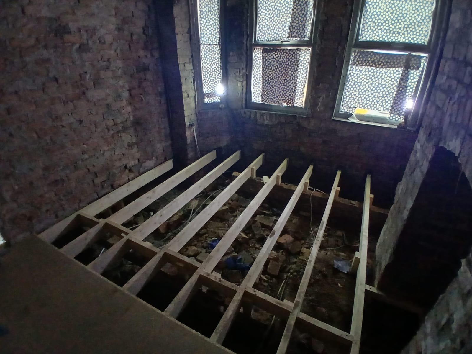 New floor joists fitted during rebuild