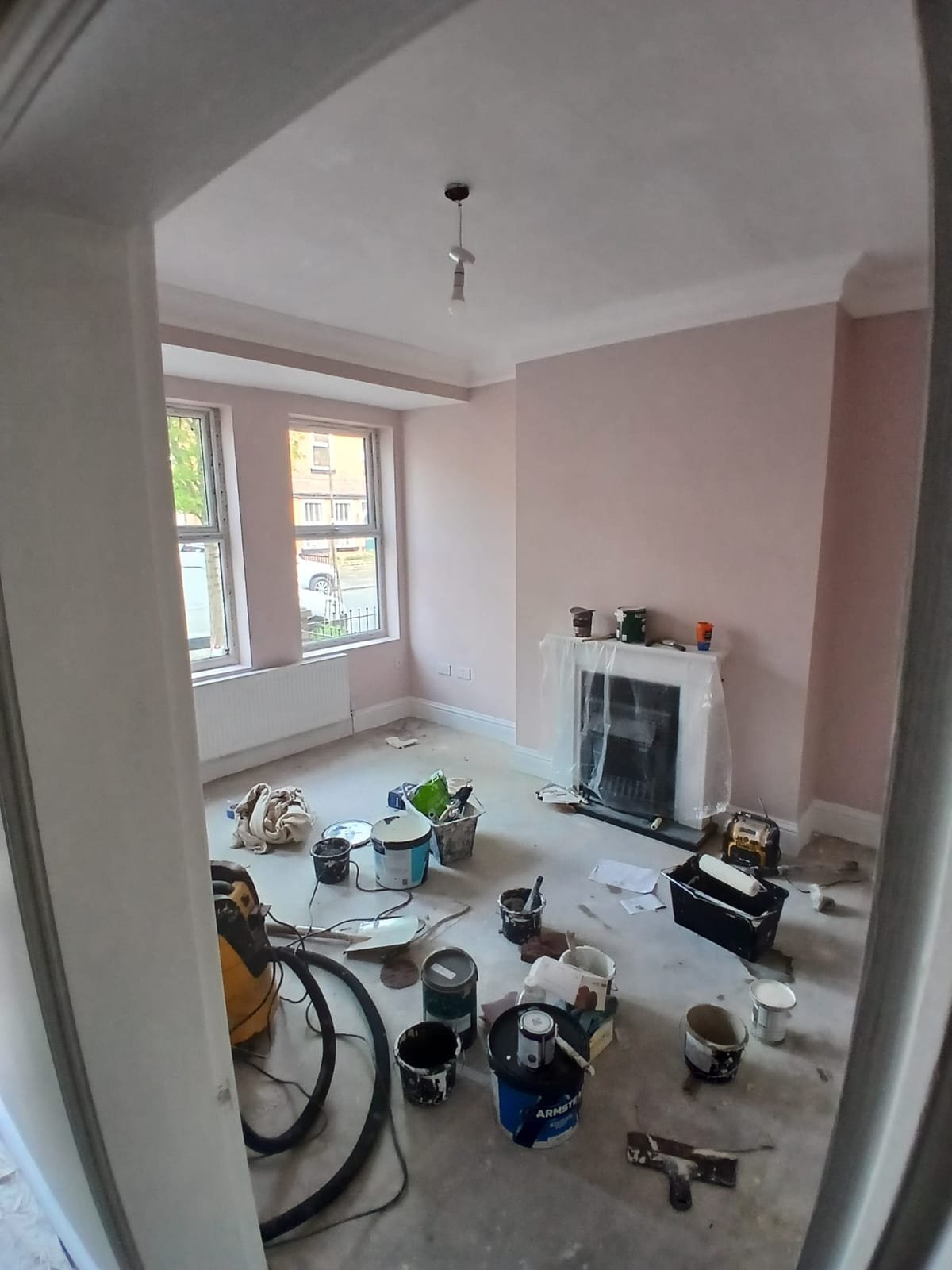 Fire damage restoration in progress